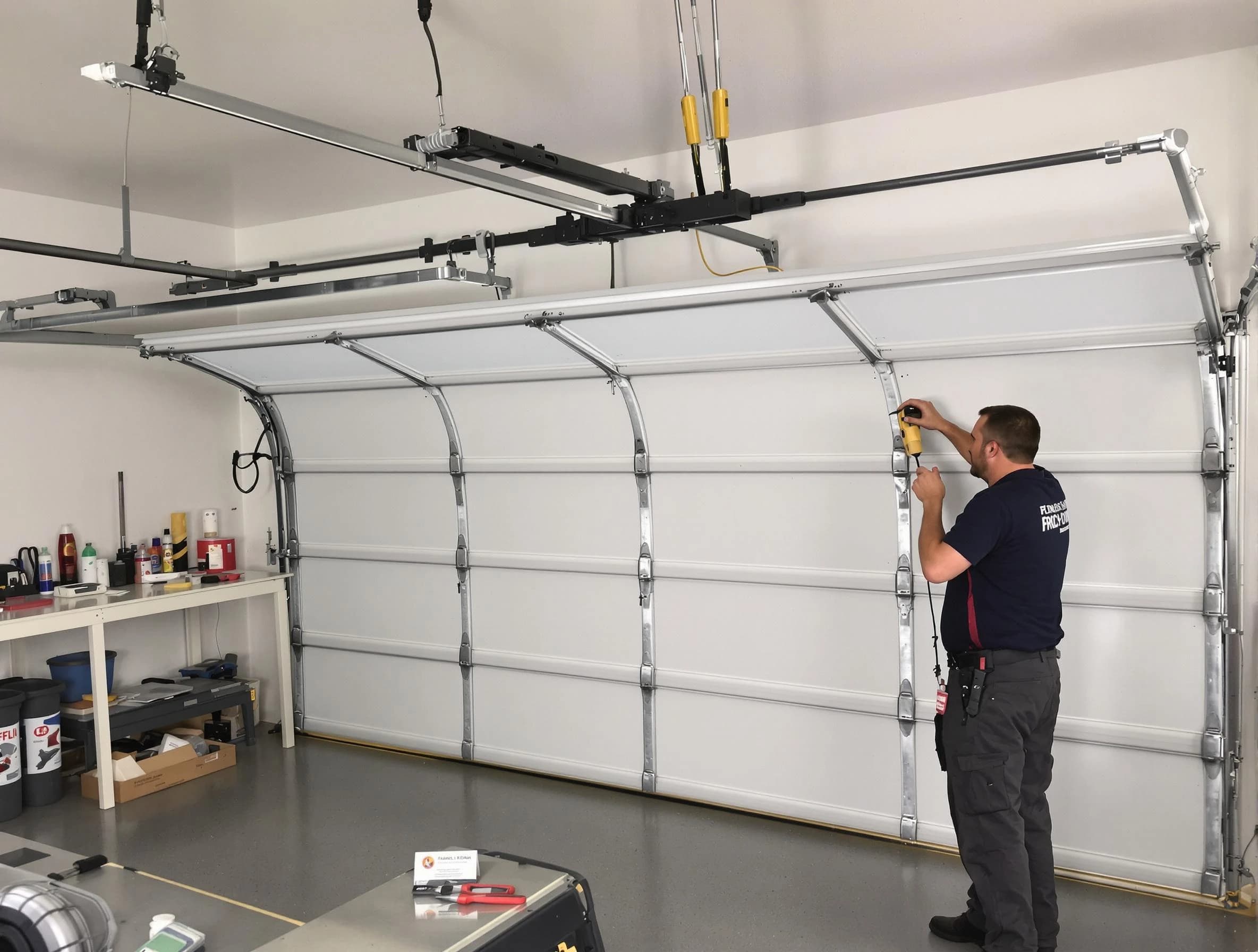 North Fayette Garage Door Repair certified technician performing overhead door system repair in North Fayette