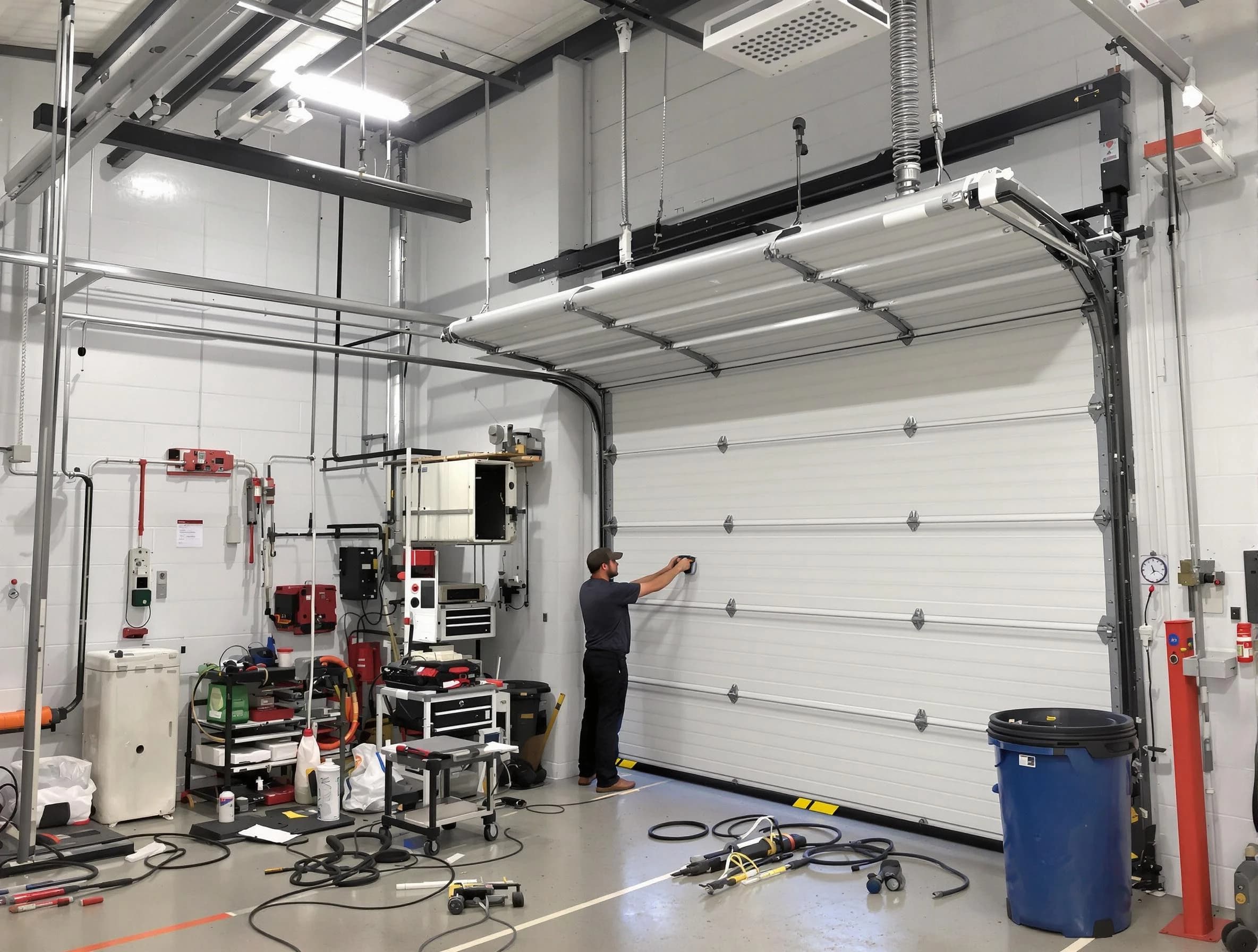 North Fayette Garage Door Repair certified technician performing commercial door repair at a North Fayette business facility